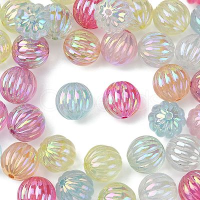 50Pcs UV Plating Rainbow Iridescent Acrylic Beads PACR-CJ0001-28-1