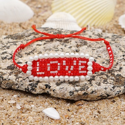 Word LOVE Loom Pattern Seed Beads Bracelets for Women BJEW-Z013-35-1