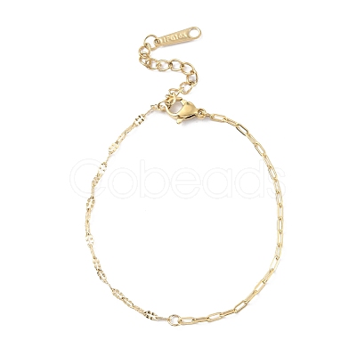 Ion Plating(IP) 304 Stainless Steel Cable & Dapped Chain Bracelets for Men Women BJEW-M293-03G-1