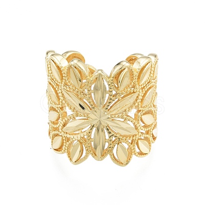 Brass Flower Open Cuff Ring RJEW-I084-03G-1