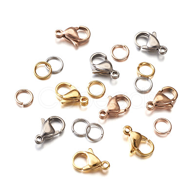 Yilisi PVD Vacuum Plating 304 Stainless Steel Lobster Claw Clasps and 304 Stainless Steel Jump Rings STAS-YS0001-06-1