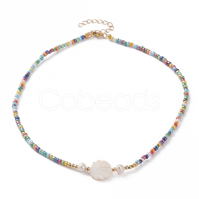 Natural Shell Beaded Necklaces NJEW-JN03286-1