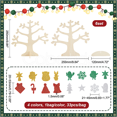 Nbeads 6 Set Christmas Unfinished Wood 3D Tree Display Decoration Kit DIY-NB0008-65-1