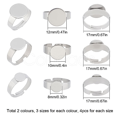 SUNNYCLUE 24Pcs 6 Style Adjustable 304 Stainless Steel Pad Ring Settings STAS-SC0004-75-1