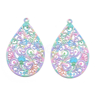 Spray Painted 430 Stainless Steel Filigree Big Pendants STAS-TAC0004-052K-1