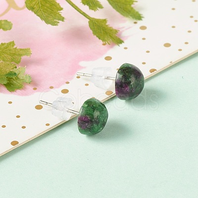 Half Round Natural Mixed Gemstone Stud Earrings for Girl Women EJEW-JE04664-1