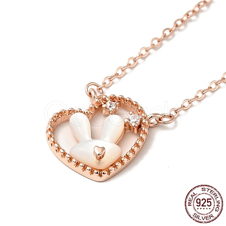 White Shell Rabbit Pendant Necklace with Clear Cubic Zirconia NJEW-G078-01RG-1