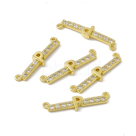 Rack Plating Brass Micro Pave Clear Cubic Zirconia Connector Charms KK-C007-37G-P-1