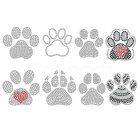 Paw Print Glass Hotfix Rhinestone DIY-WH0303-019-1