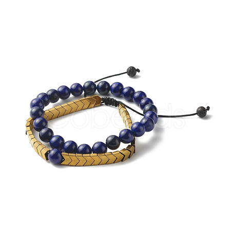 Natural Lapis Lazuli(Dyed) Stretch Bracelets Set for Girl Women BJEW-JB06805-02-1