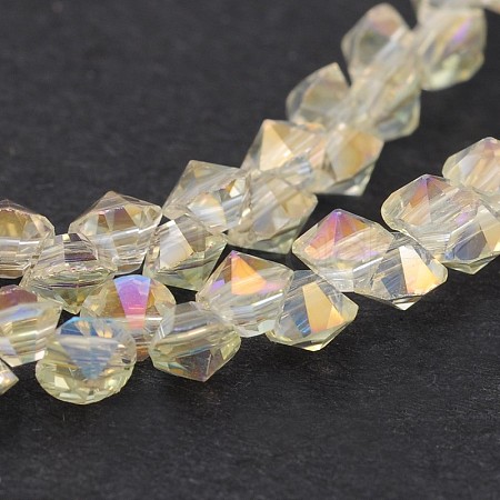 Full Rainbow Plated Faceted Diamond Glass Bead Strands EGLA-J059-FR01-1