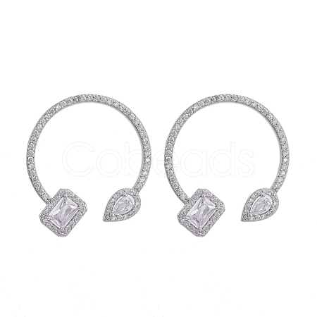 Brass Micro Pave Clear Cubic Zirconia Stud Earrings EJEW-K083-14P-1