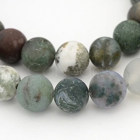 Frosted Round Natural Moss Agate Bead Strands G-J276-55-10mm-1