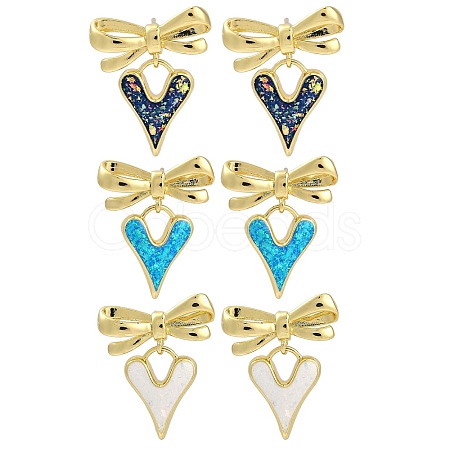 Rack Plating Heart with Bowknot Brass Stud Earrings EJEW-P277-10G-1