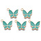 Alloy Enamel Pendants, Cadmium Free & Lead Free, Butterfly, Light Gold, Turquoise, 15x17x2mm, Hole: 1.6mm