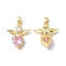 Brass Rhinestone Pendants, Real 18K Gold Plated, Heart with Wing Charms, Light Rose, 22x19x5mm, Hole: 4x2mm