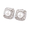 304 Stainless Steel Rhinestone Stud Earrings, Square Imitation Pearl Jewelry for Women, Stainless Steel Color, 16x16mm