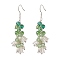 Shell Pearl & Plastic & Glass Flower Dangle Earrings, 304 Stainless Steel Cluster Long Drop Earrings for Women, Green, 64mm, Pin: 0.6mm