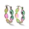 Ion Plating(IP) Rainbow Color 304 Stainless Steel Oval Wrap Hoop Earrings for Women, 20.5x19x5mm, Pin: 0.8mm