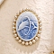 Resin Pin, Alloy Brooch for Backpack Clothes, with Plastic Imitation Pearl Beads, Oval, Cornflower Blue, 50x40mm