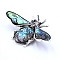 Paua Shell Brooches, with Rhinestone, Insect, Teal, 36x60mm