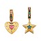 Colorful Cubic Zirconia Star and Heart Dangle Hoop Earrings, Brass Asymmetrical Earrings for Women, Real 18K Gold Plated, 32~18x19mm