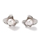 Anti-Tarnish Sterling Silver Stud Earrings, with Natural Pearl, Jewely for Women, Flower, Platinum, 12.5x16mm