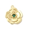 Brass Glass Pendants, Flower, Real 18K Gold Plated, Green, 20x17.5x3mm, Hole: 1.6mm