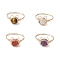 4Pcs 4 Styles Natural Amethyst & Tiger Eye & Rainbow Moonstone & Carnelian Finger Rings Sets, Cat Shape Copper Wire Wrapped Ring for Women, US Size 8(18.1mm), 1pc/style