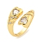 Brass Micro Pave Clear Cubic Zirconia Heart Open Cuff Rings for Women, Real 16K Gold Plated, Inner Diameter: 18mm