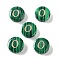 Synthetic Malachite Beads, with Golden Tone Brass Slices, Flat Round with Letter, Letter O, 15x5mm, Hole: 1.4mm