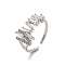 Brass Micro Pave Cubic Zirconia Open Cuff Rings, Platinum, Adjustable