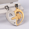 Heart 304 Stainless Steel Rhinestone Split Pendants STAS-I060-02-2