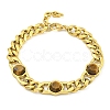 304 Stainless Steel & Natural Tiger Eye Polygon Link Bracelets for Women BJEW-G717-16G-02-1