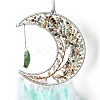 Natural Amazonite Chips Beaded Tree of Life Moon with Feather Pendant Decorations HJEW-M004-10-2