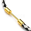 Brass Column Bar Link Bracelet with Leather Cords BJEW-G675-05G-05-2