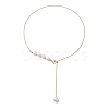 Adjustable Slider Natural Pearl Beaded Lariat Necklaces NJEW-TA00180-4