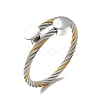 304 Stainless Steel Twist Rope Open Cuff Bangle with Flat Round Beaded for Women BJEW-P283-52-4