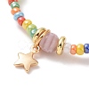 Seed & Millefiori Glass Beaded Stretch Bracelet with Brass Star Charms for Women BJEW-JB09355-3