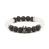 Natural Crackle Quartz & Lava Rock Round Beads Stretch Bracelets Set BJEW-JB07205-3