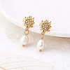 Clear Cubic Zirconia Sun with Shell Pearl Dangle Stud Earrings JE953A-2