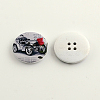 4-Hole Car Pattern Printed Wooden Buttons X-BUTT-R031-001-2