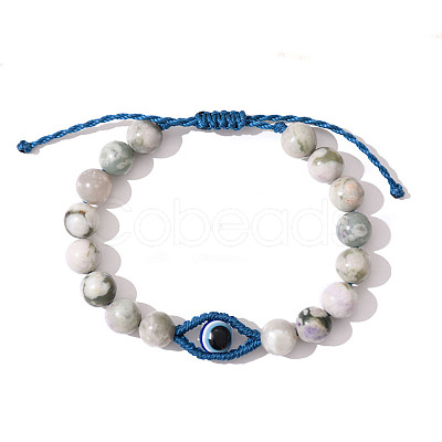 Natural Jade Evil Eye Braided Beaded Bracelets PW-WGB8668-04-1