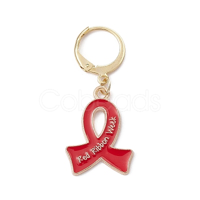 AIDS Awareness Ribbon Alloy Enamel Pendant Locking Stitch Markers HJEW-JM01418-1