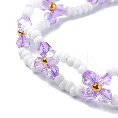 Woven Glass Flower Adjustable Braided Bead Bracelets for Women BJEW-MZ00100-1