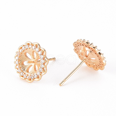 Brass Micro Pave Clear Cubic Zirconia Stud Earrings Findings KK-T062-123G-NF-1