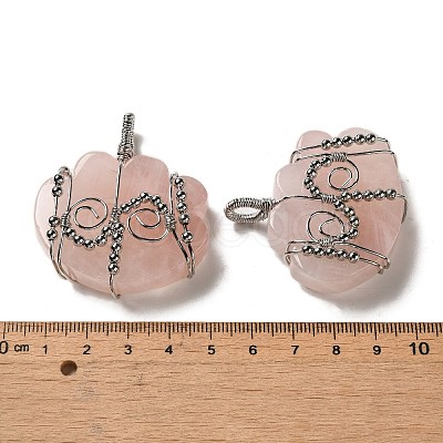 Natural Rose Quartz Copper Wire Wrapped Pendants G-K338-07P-03-1