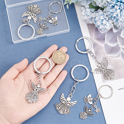 PandaHall Elite 6Pcs 3 Style Angel Wing Tibetan Style Alloy Pendants Keychain KEYC-PH0001-82-1