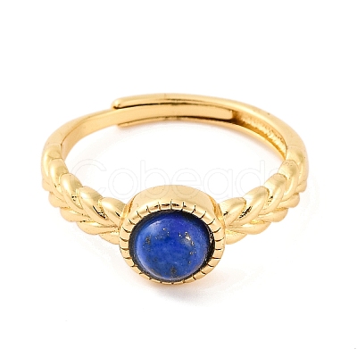 Round Natural Lapis Lazuli Adjustable Rings RJEW-Q817-03G-07-1