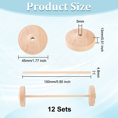 Unfinished Schima Wood Vehicle Wheels & Birch Wood Stick Sets DIY-WH0308-326B-1